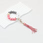 Tassel Wooden Beaded Keychain with PU Leather Tassel 23x10cm - Pink