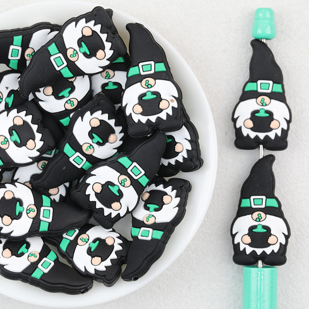 Gnome Cauldron silicone focal beads Wholesale, Black Halloween Wizard Green Accents
