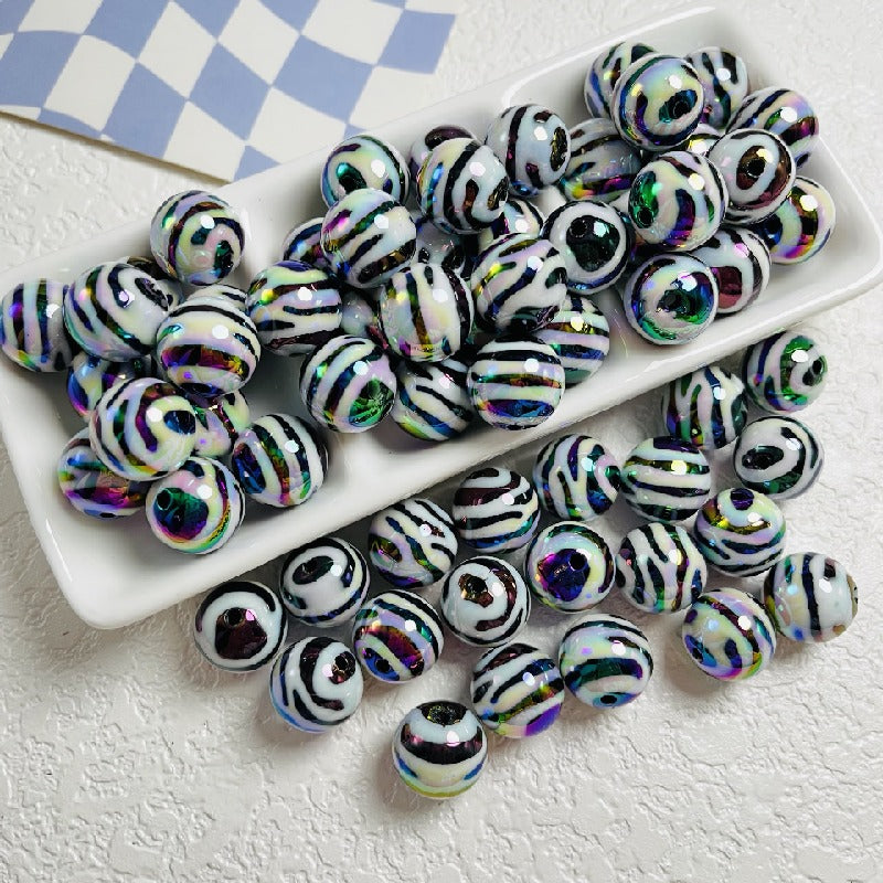 Zebra Stripe Acrylic Beads 16mm Printed UV Finish 10pcs 7