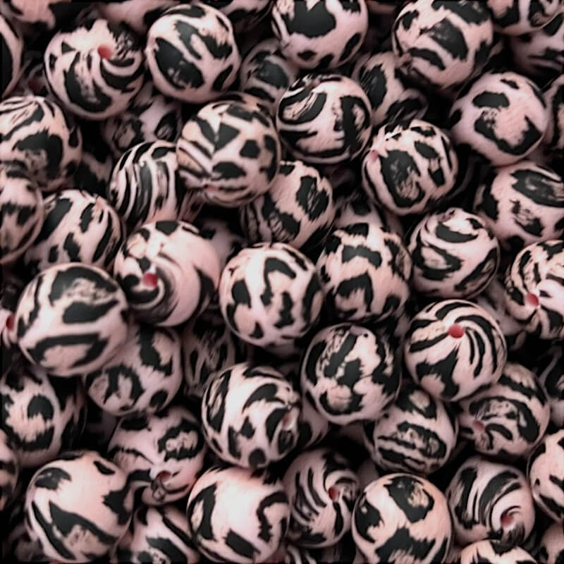 15mm Silicone Beads Leopard Print Multicolor Printed Design 50pcs 6