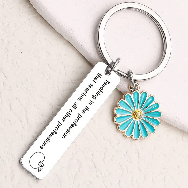 Flower Keychain Stainless Steel Daisy Charm Turquoise Enamel 3