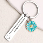 Flower Keychain Stainless Steel Daisy Charm Turquoise Enamel 3