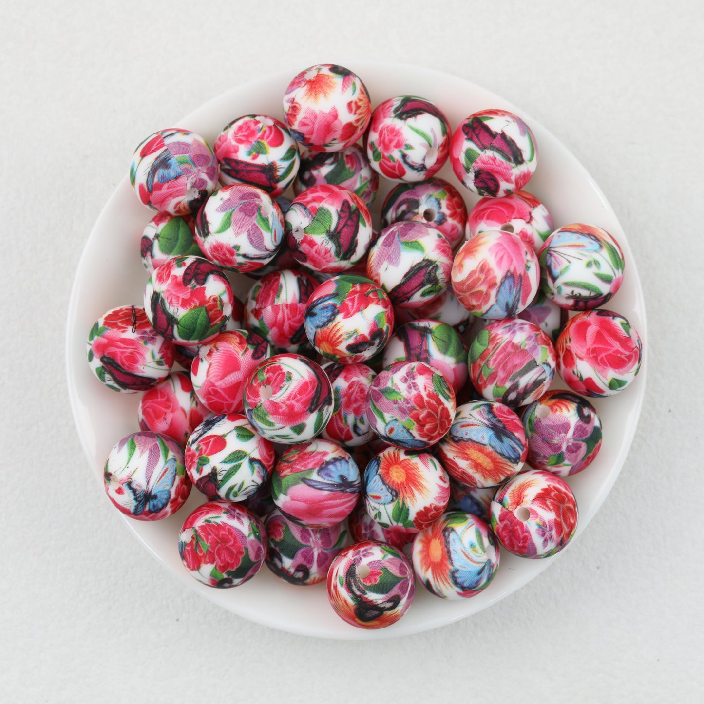 15mm Floral Pattern Print Round Silicone Beads Dark Base 50pcs 4