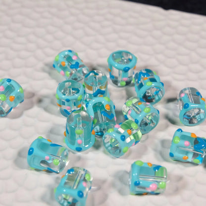 Painted Heart Pattern Cylindrical Glass Beads 11x13mm Hand Painted 10pcs 11
