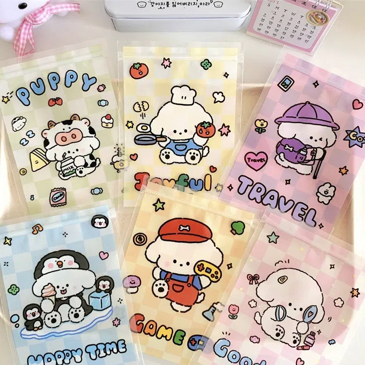 Top Seal Ziplock Plastic Bags Puppy Printed Pastel Checkered 10pcs 10.9x15cm