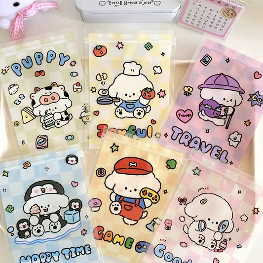 Top Seal Ziplock Plastic Bags Puppy Printed Pastel Checkered 10pcs 10.9x15cm