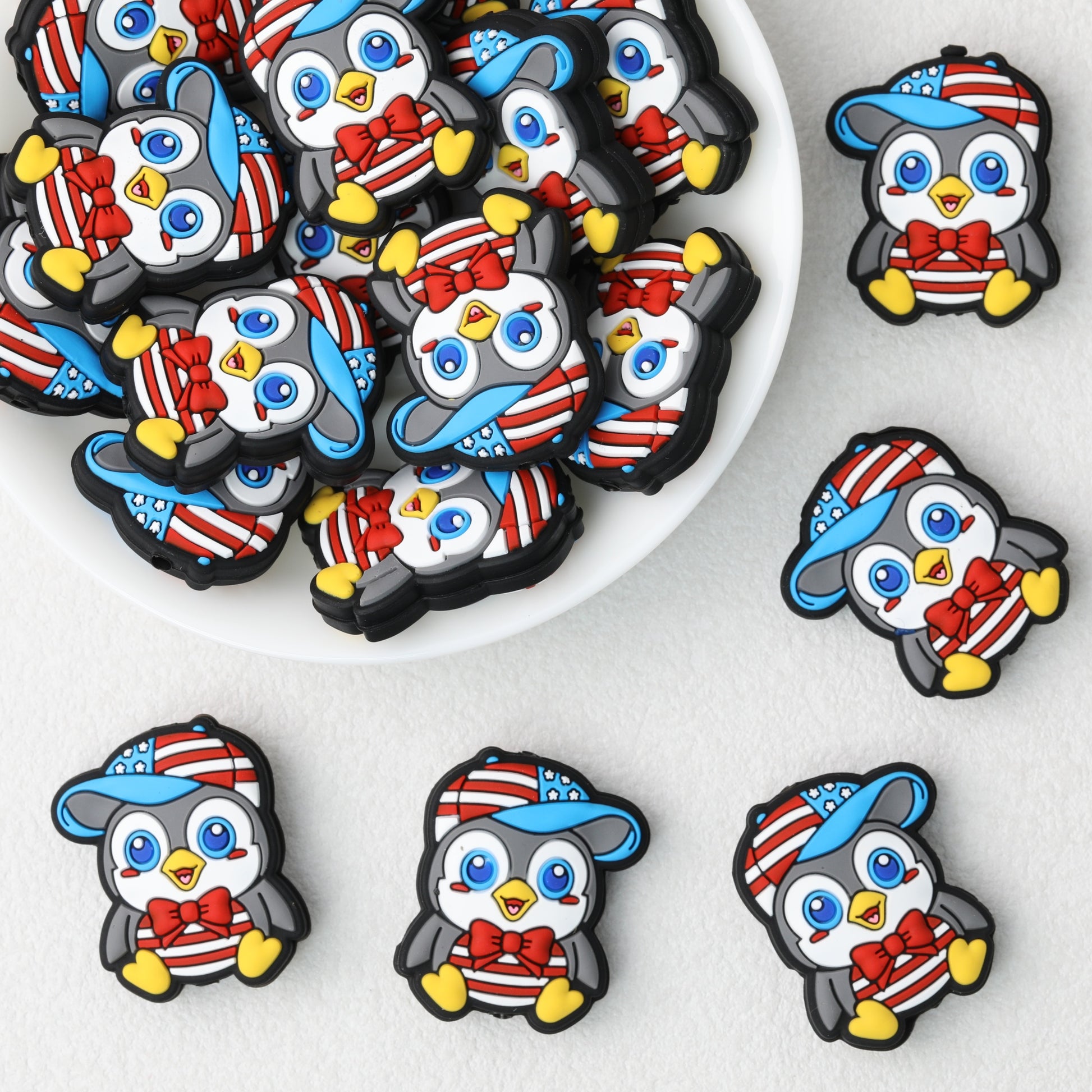 Gentleman Bow Tie Penguin Silicone Focal Beads 20 pcs