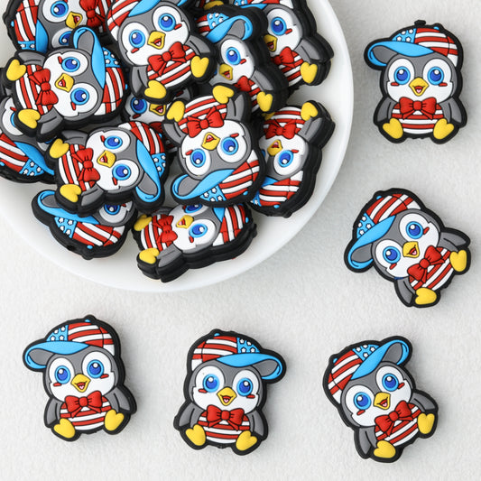 Gentleman Bow Tie Penguin Silicone Focal Beads 20 pcs