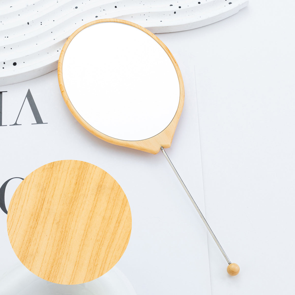 Beadable Plastic Mirrors Oval Wood Pattern
