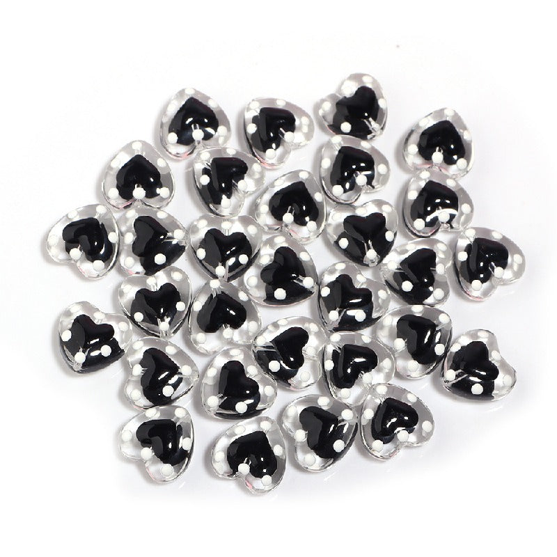 Dot Heart Acrylic Beads 12mm Colorful Centers 5pcs 6