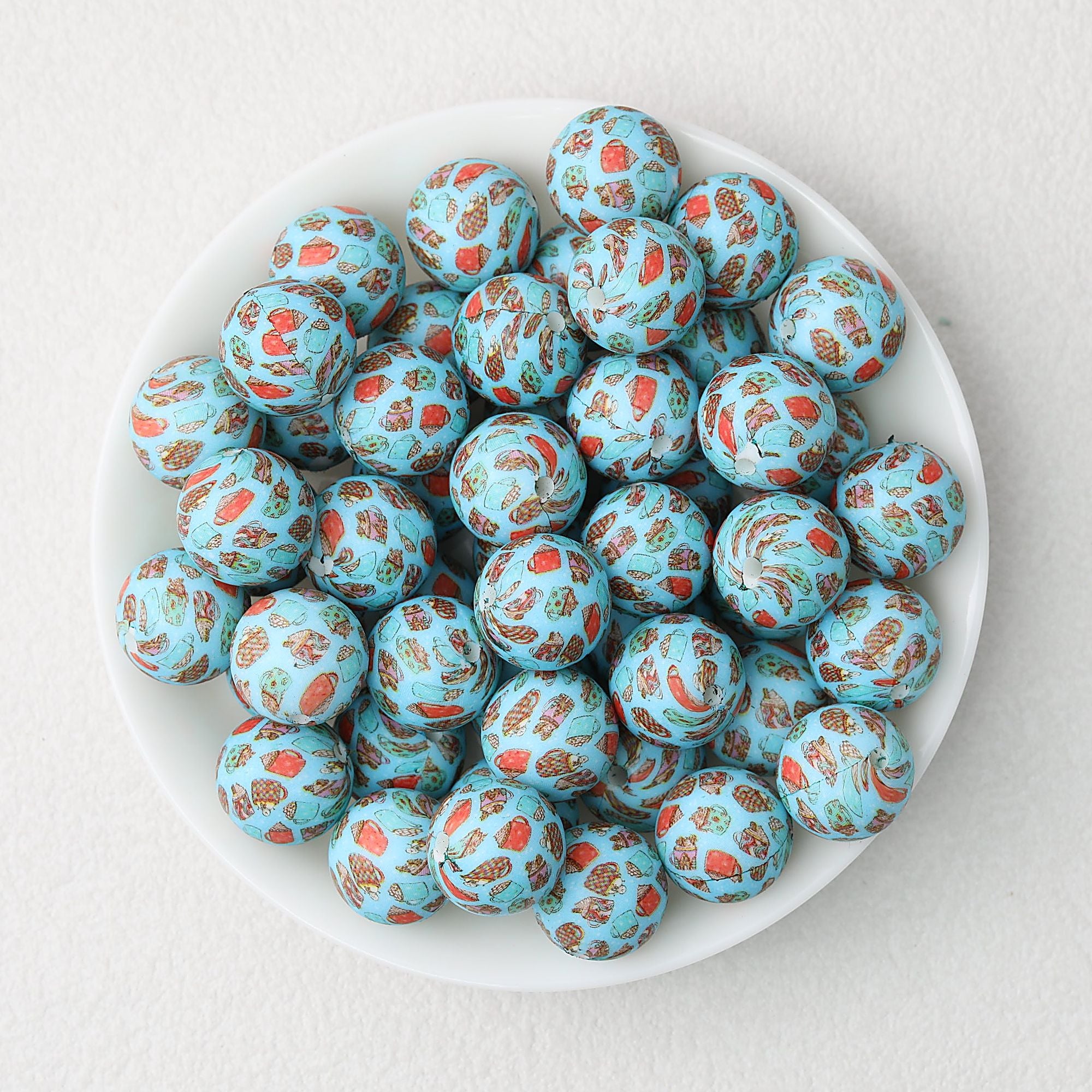 15mm Printed Silicone Beads with Nurse Ambulance and Floral Designs 50pcs - Cupcake