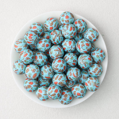 15mm Printed Silicone Beads with Nurse Ambulance and Floral Designs 50pcs - Cupcake