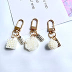 Acrylic Bow Rose Flower Keychain with Pearly Charms and Gold Hardware 3