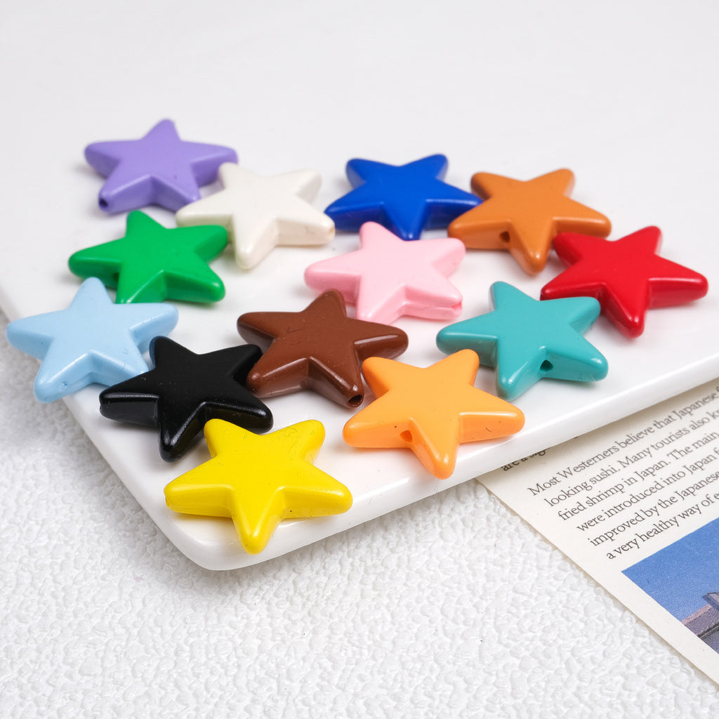 Painted Star Acrylic Beads 21mm Bright Colored Baking Finish 100pcs
