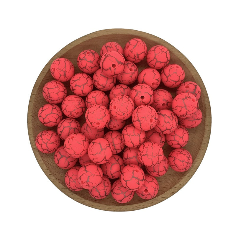 15mm Silicone Beads Crackle Printed Multi Color 50pcs 2
