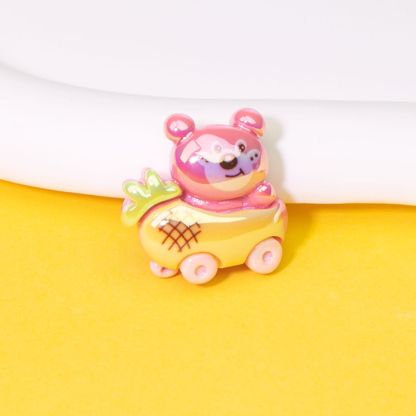 Cute Animal Driving Fruit Cart Resin Beads Glossy Mixed 10pcs 9