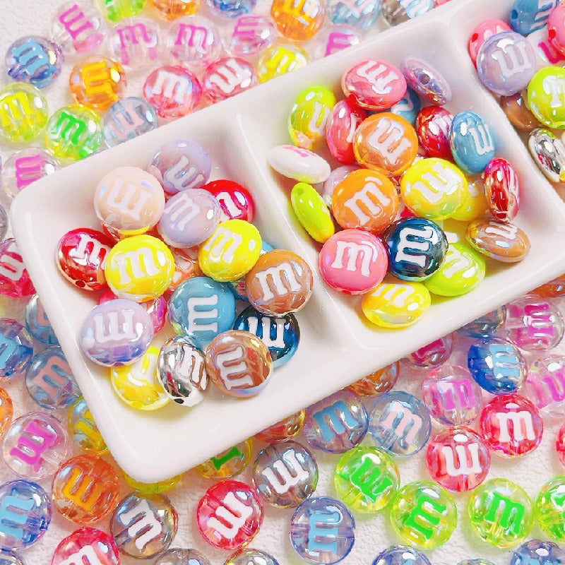 Glossy M Beans Acrylic Beads 14mm Colorful Candy 10pcs 4