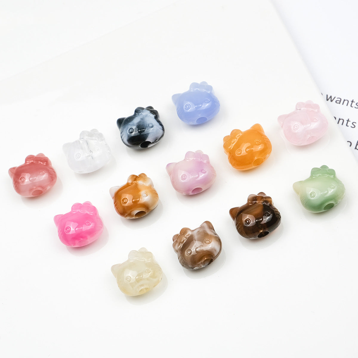 Vintage Hello Kitty Acrylic Beads 11mm Imitation Jade 100pcs 2