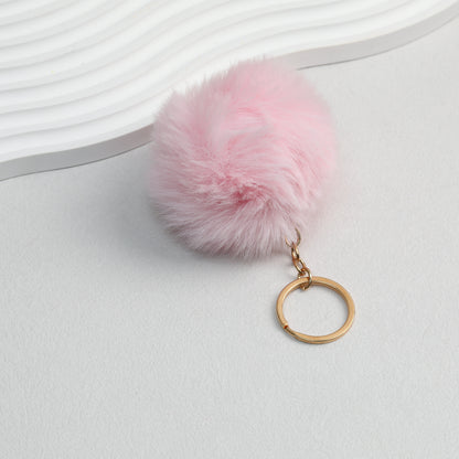 Pom Pom Keychain Plush Violet Faux Fur Ball Gold Ring 8cm