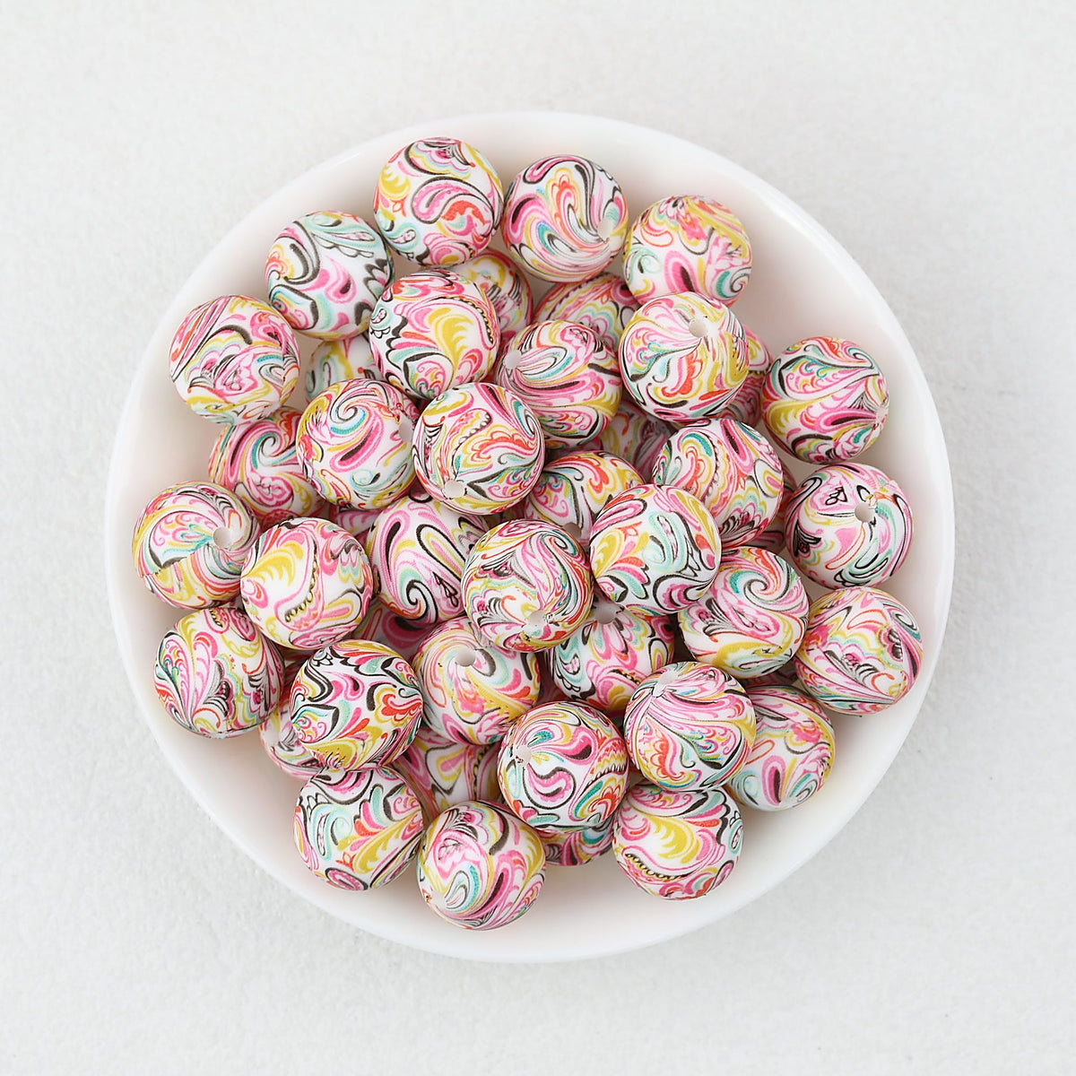 15mm Patterned Printed Silicone Round Beads Bright Colors 50pcs - Phoenix Tail