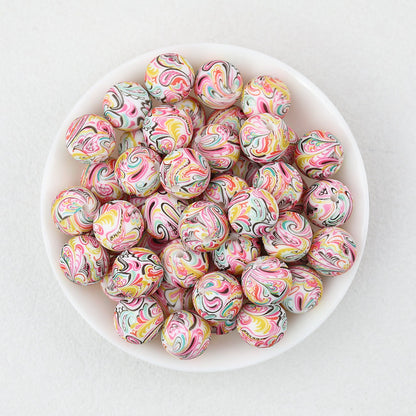15mm Patterned Printed Silicone Round Beads Bright Colors 50pcs - Phoenix Tail