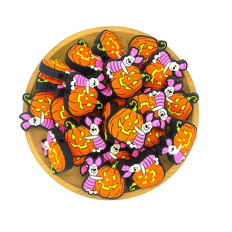 Silicone Focal Beads Halloween Piglet Hugging Pumpkin 20pcs 2