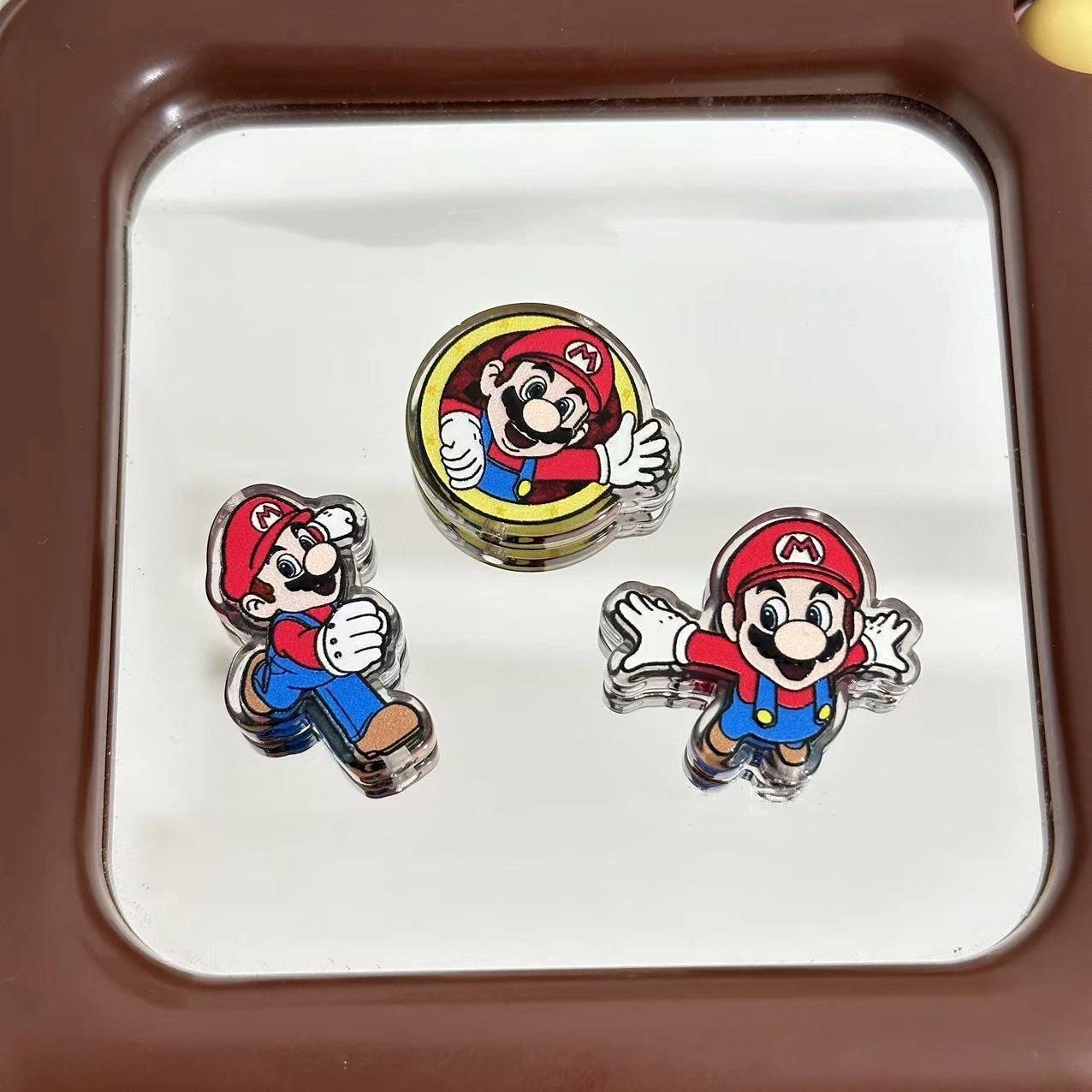 Painted Acrylic Beads Super Mario Embossed Enamel Characters 10pcs