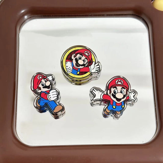 Painted Acrylic Beads Super Mario Embossed Enamel Characters 10pcs