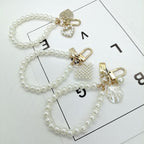 Pearl Heart Beaded Keychain with Gold Accents Elegant Charm