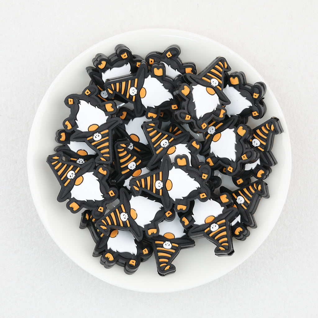 Halloween Yellow Striped Wizard Hat Dwarf Silicone Focal Beads 20pcs 2