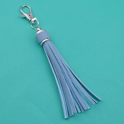 PU Leather Tassel Keychain 9cm Strips Silver Lobster Clasp 37