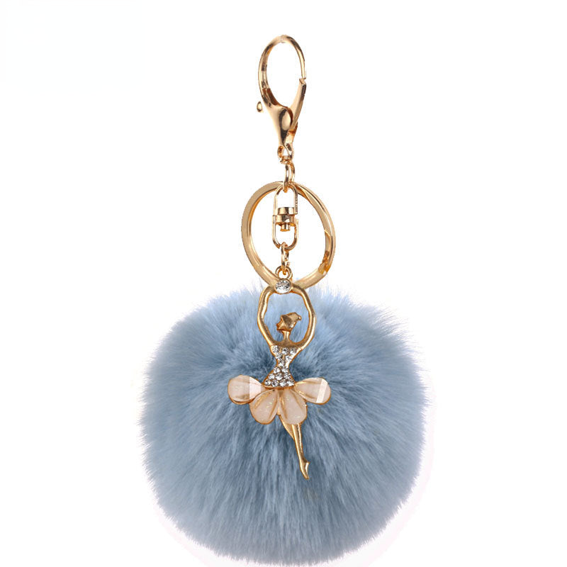 Pom Pom Keychain Alloy Ballet Girl Gold Tone with Rhinestones 11