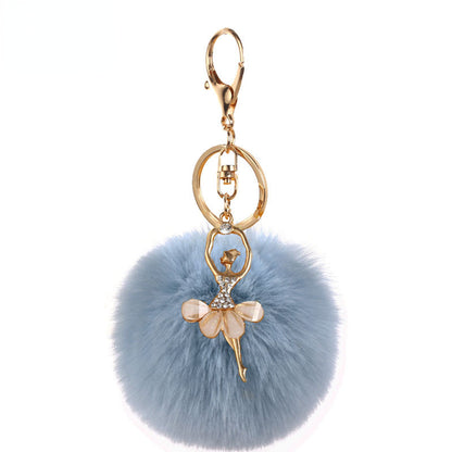 Pom Pom Keychain Alloy Ballet Girl Gold Tone with Rhinestones 11
