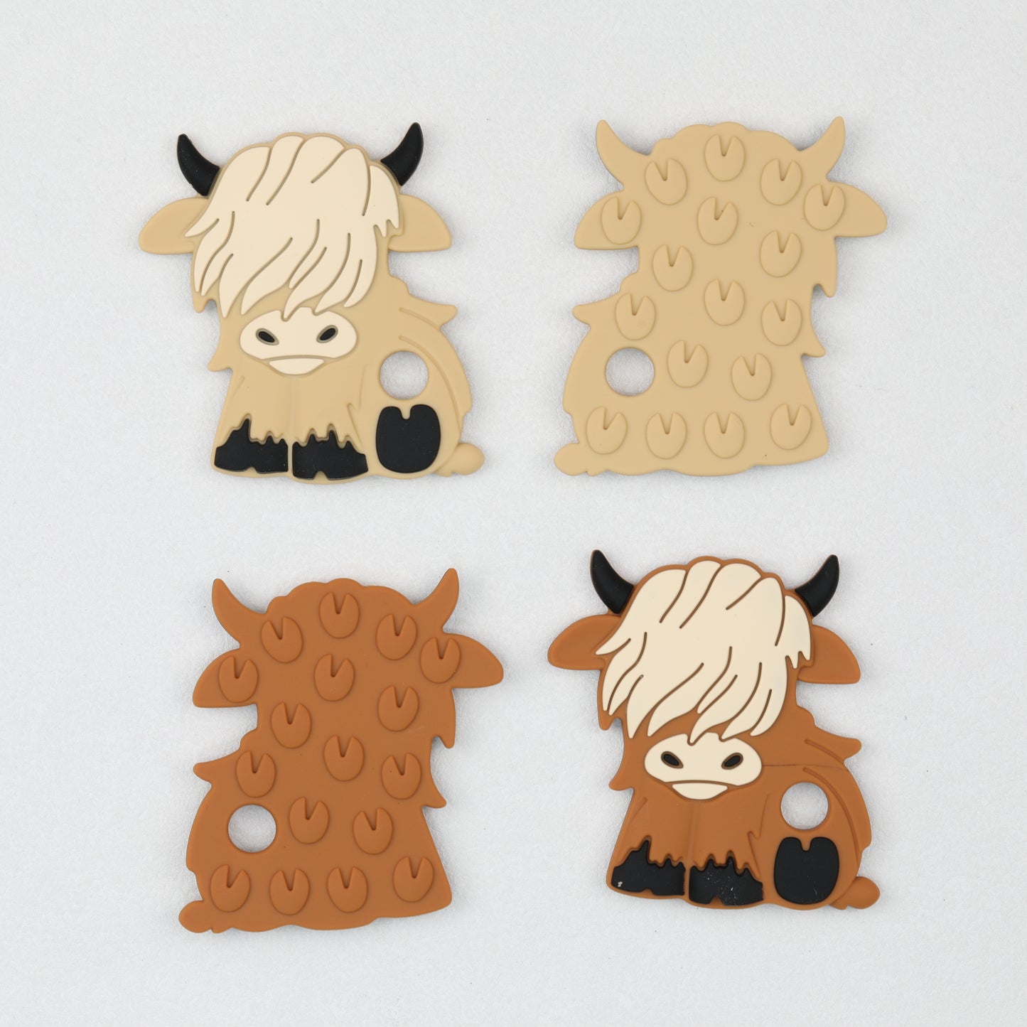 Highland Cattle Silicone Teether Beads Brown and Light Yellow 1 Pcs 