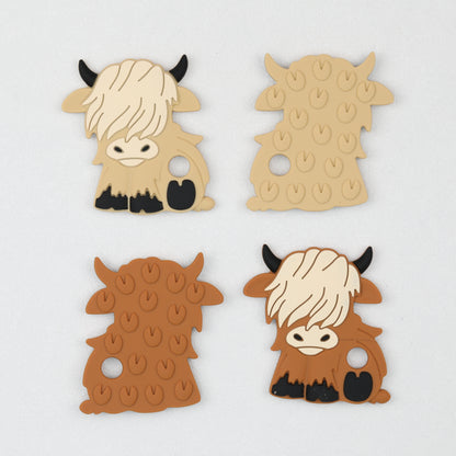 Highland Cattle Silicone Teether Beads Brown and Light Yellow 1 Pcs 