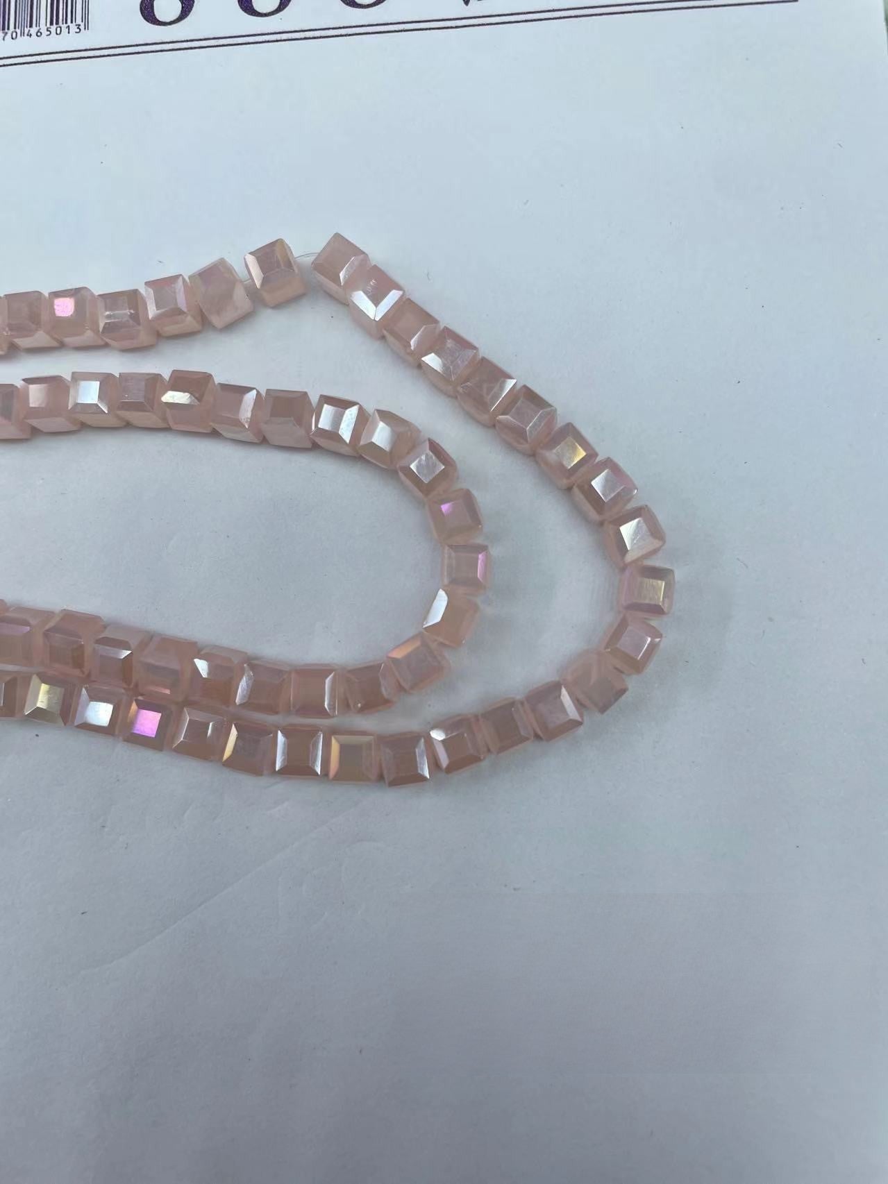 Electroplated Square Glass Beads 6mm Colorful Reflective 96pcs 15