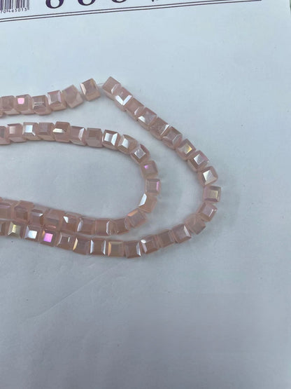 Electroplated Square Glass Beads 6mm Colorful Reflective 96pcs 15