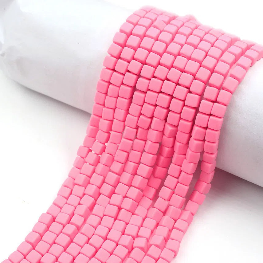 Cube Clay Beads 6mm Solid Color Polymer Matte Finish 10strands 9