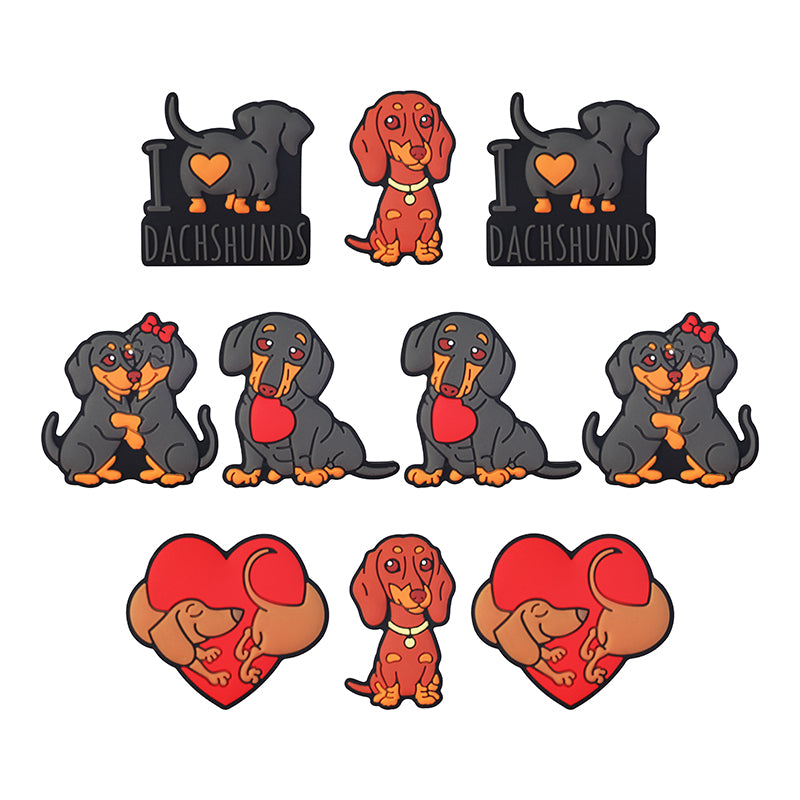 Silicone Focal Beads Valentine Sausage Dog I Love Dachshunds Heart 20pcs