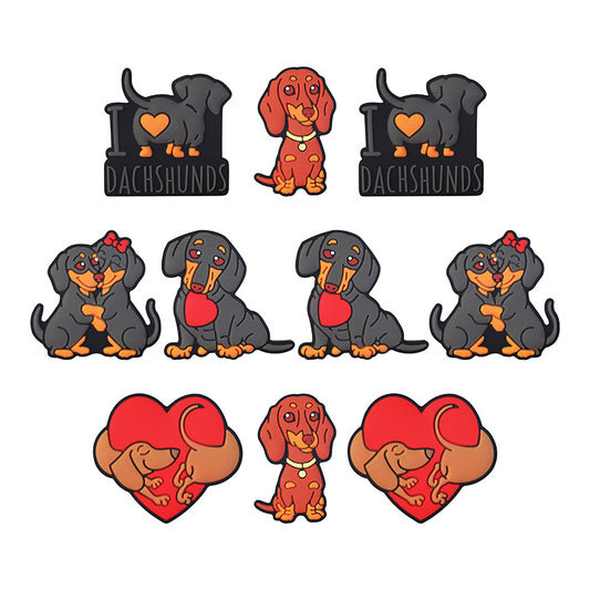 Silicone Focal Beads Valentine Sausage Dog I Love Dachshunds Heart 20pcs