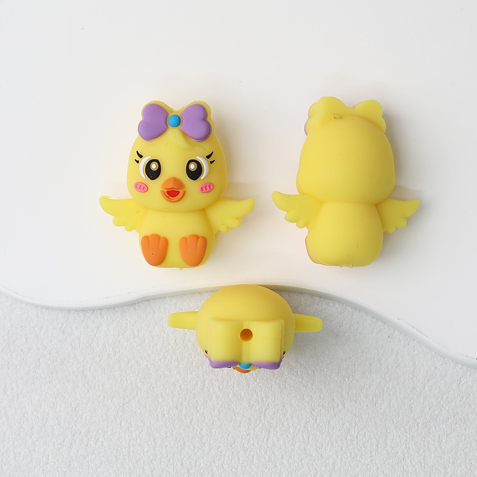 3D Yellow Chick with Purple Bow Silicone Focal Beads 20pcs