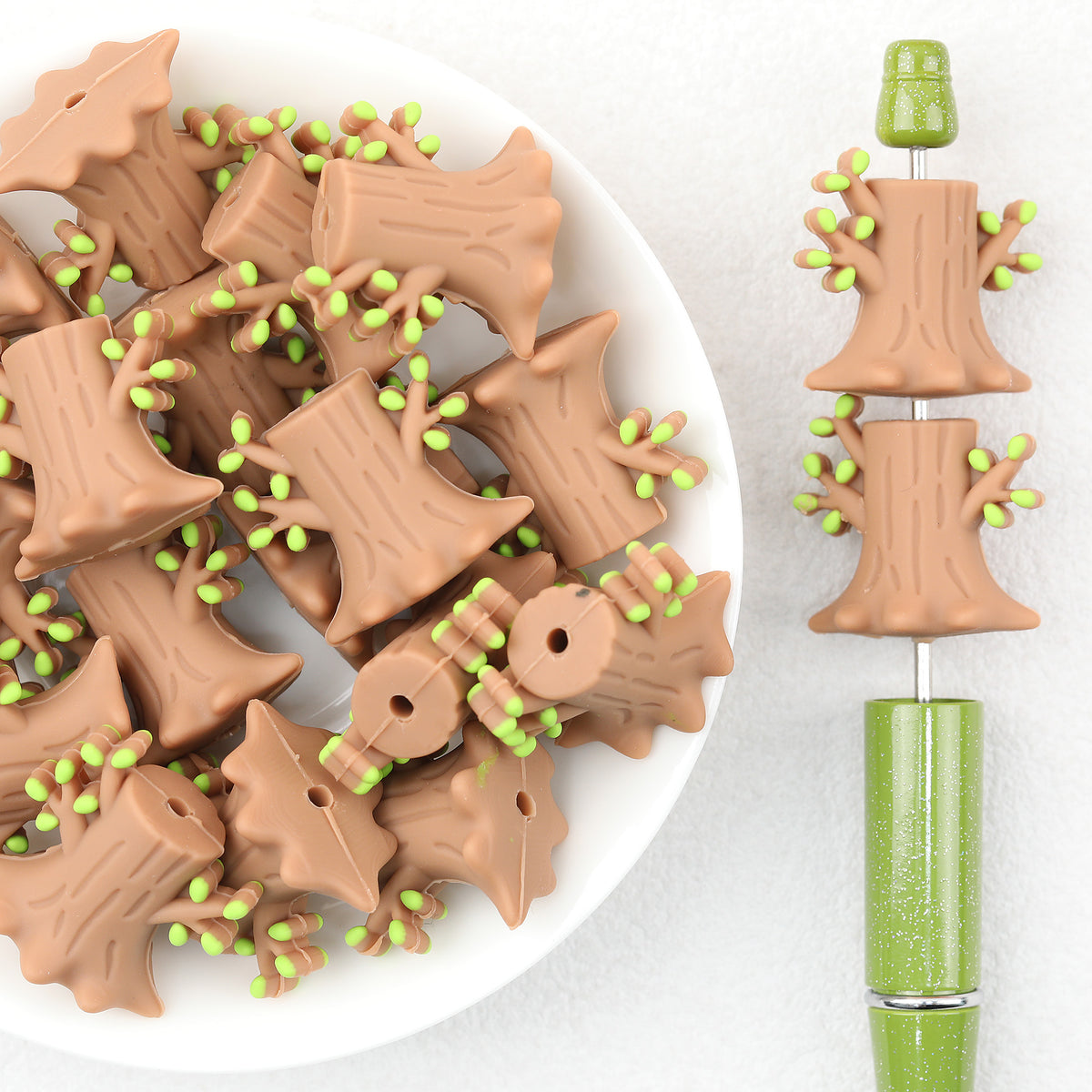  3D Light Brown Tree Stump Silicone Focal Beads 20Pcs