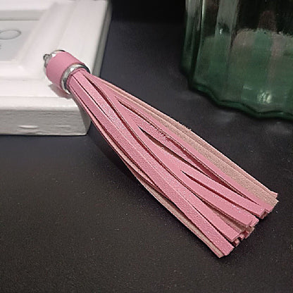 Silver PU Leather Tassel Keychain Metallic 9cm Length - 5 Pink