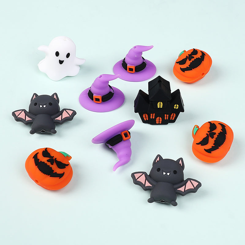 Silicone 3D Focal Beads Halloween Pumpkins Grimace Faces 20pcs 3