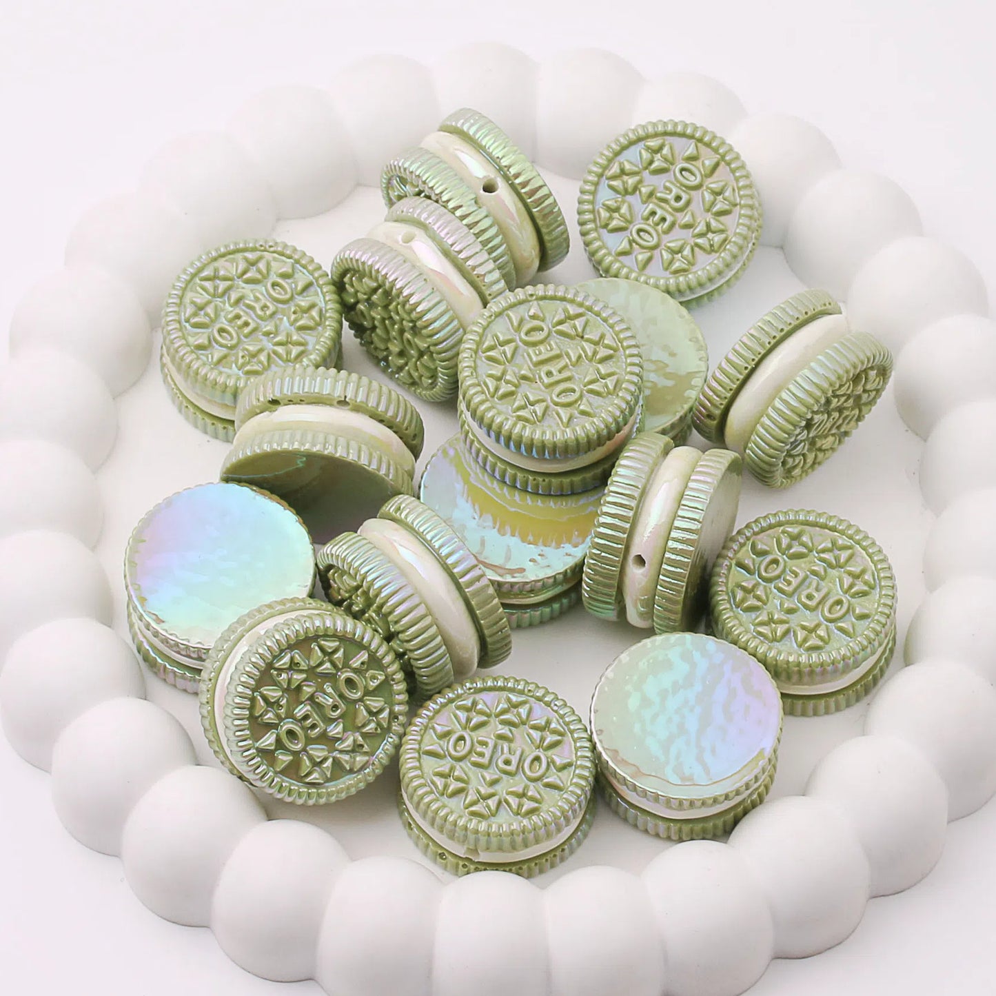 UV Plating Oreo Biscuit Resin Beads 12x23mm Glossy Multicolor 50pcs 7