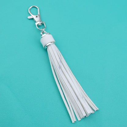 PU Leather Tassel Keychain 9cm Strips Silver Lobster Clasp 36