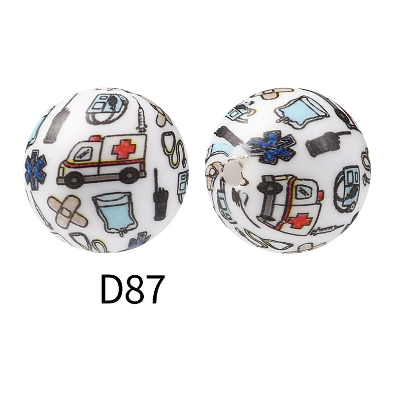 15mm Silicone Beads Rhombus Printed Design 50pcs 51
