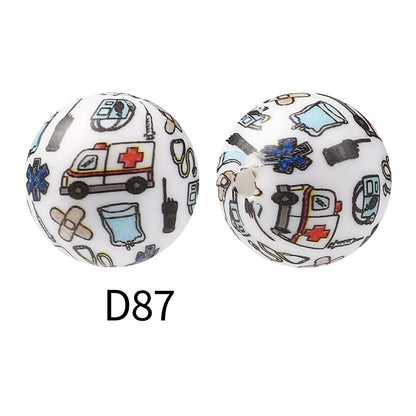 15mm Silicone Beads Rhombus Printed Design 50pcs 51