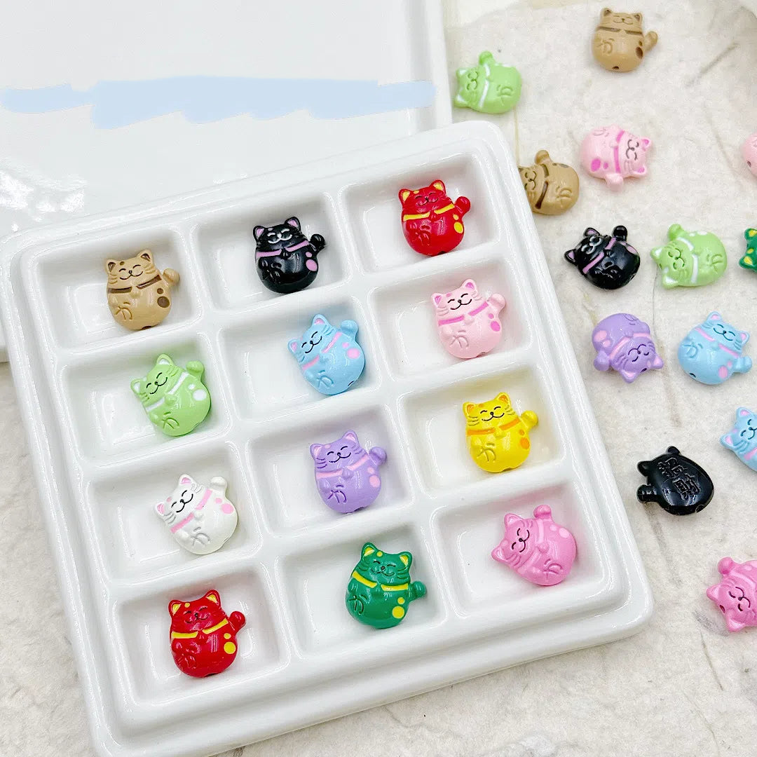 Fortune Cat Metal Beads 13mm Painted Glossy Lucky Colors