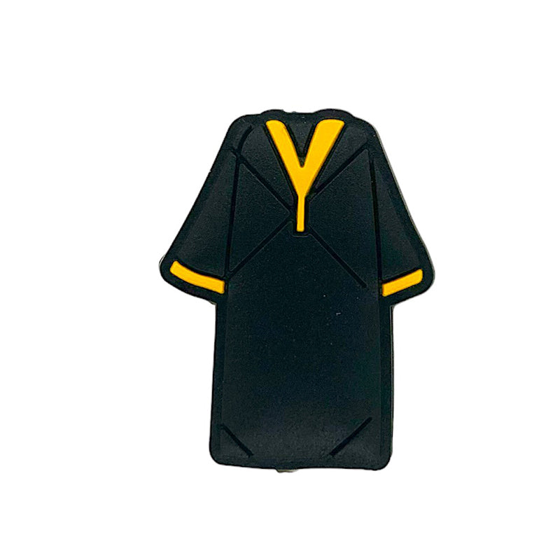 Silicone Focal Beads Academic Dress Black Gown Yellow Trim 20pcs